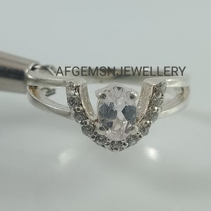 Natural Morganite Ring, Sterling Silver, Pink Gemstone Morganite, Halo Ring, Proposal Ring