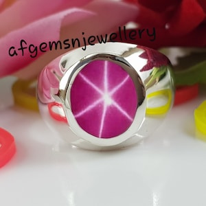 Men&#39;s Star Ruby Ring in 925 Sterling Silver Natural Lindy Star Ruby Oval Ring Engagement For Wedding Gift Solid Ring
