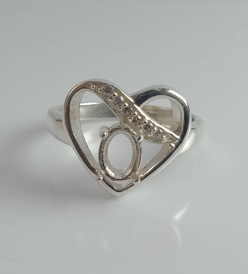 7X5MM Oval Semi Mount Ring-Without Stone Ring-Ready To be Set With Your Own Stone-Heart Shape Ring-925 Silver Ring-Prong Setting Ring