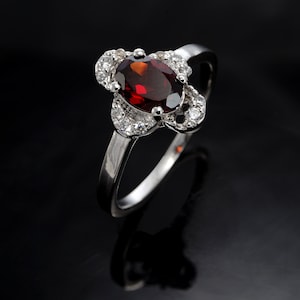 Natural Garnet Ring- 925 Sterling Silver Ring- Red Gemstone Engagement Promise Ring- January Birthstone- Anniversary Birthday Gift For Her