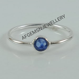 Kleiner Blauer Saphir Ring-Frauen Saphir Ring-Winzig Saphir Ring-Saphir Geburtsstein Ring-Saphir Silber Ring-Rund Saphir Ring