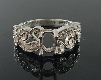 7X8mm Oval Cut Semi Mount Prong Setting Ring Sterling Silver 925 Vintage Jewelry 7X8mm Oval Cut Semi Mount Prong Setting Ring Sterling Silver 925 Vintage Jewelry