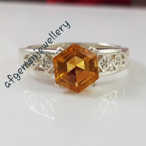 Hexagon Cut Topaz Ring-November Birthstone Yellow Topaz Ring-Natural Golden Topaz Ring-Golden TOPAZ Jewelry-Vintage Ring-TOPAZ Ring