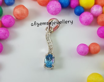 Swiss Blue Topaz Pendant in Solitaire Sterling Silver Pendant