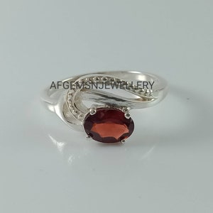 Genuine Vintage Natural Garnet ring oval cut wedding ring solid sterling silver January birthstone