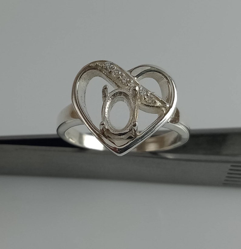 7X5MM Oval Semi Mount Ring-Without Stone Ring-Ready To be Set With Your Own Stone-Heart Shape Ring-925 Silver Ring-Prong Setting Ring