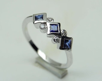 Eternity Band/4MM Sapphire Wedding Ring/925 Sterling Silver Ring/Half Eternity/ Blue Sapphire Band/Wedding Band/Stacking Ring