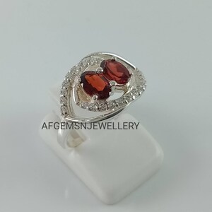Garnet anniversary ring natural red garnet ring oval cut gemstone sterling silver January birthstone ring gifts