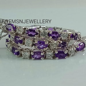 Natural Amethyst Bracelet-Amethyst Tennis Bracelet- 925 Sterling Silver Bracelet-Purple Stones Bracelet-Engagement Amethyst Bracelet