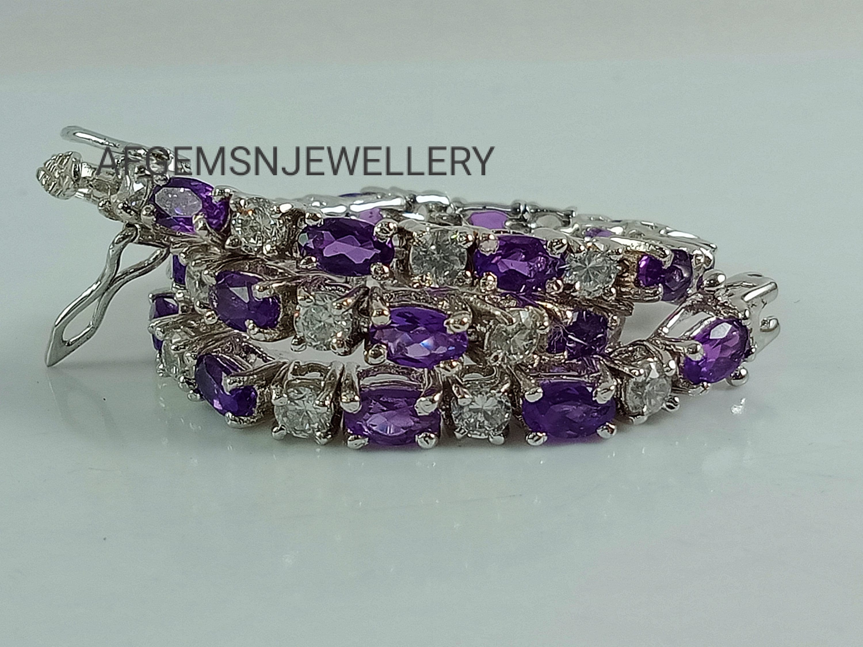 Amethyst and Diamond Bracelet Silver 925, Silver Tennis Bracelet, Purple  Gemstone - Etsy