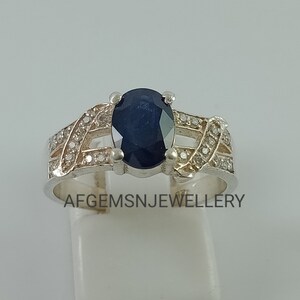 Bague saphir argent, bague en pierre précieuse bleue saphir, bague promesse, bague de bijoux en saphir taille ovale