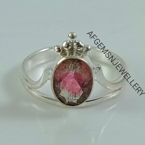 Lab Watermelon Tourmaline Ring-Silver Tourmaline Ring-Vintage Tourmaline Ring-Bio- Color Tourmaline Ring
