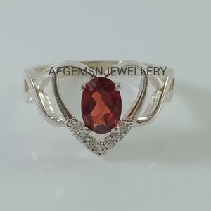 925 Sterling Silber - Natürlicher Granat Edelstein - Handgemachter Silberring