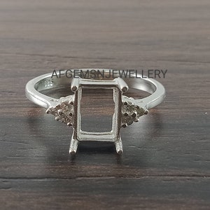 6X8 MM Rectangle Semi Mount Ring-Unique Ring-Without Stone Ring-Wedding Ring-Women Ring-925 Sterling Silver Ring-6x8 MM Prong Setting Ring