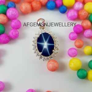 Lindy Star Necklace in 925 Sterling Silver Blue Star Sapphire Pendant for Women&#39;s