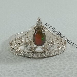 Natural Black Opal Ring Silver Halo Opal Ring Engagement Ring October Birthstone Ring Black Gems Ring