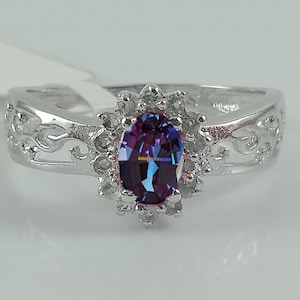 Oval Alexandrite Ring, Wedding Alexandrite Ring, Women Lab Created Alexandrite Ring, Color Changing Stone Ring, Sterling Silver