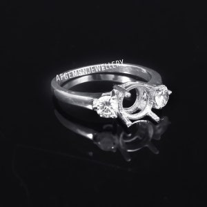 Solid Silver Mount Ring for Stone Size 7mm Round Prong Setting Ring Semi Mount Round Ring Round Ring Setting