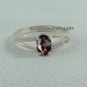 Solid Silver Alexandrite Ring June Birthstone Ring Color Changing Gemstone Ring Color Changing Alexandrite