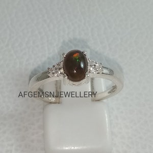 Solid Silver| Natural Black Opal Ring| Engagement Ring| Ethiopian Opal| Welo Fire Opal| Handmade Ring| Wedding Ring| Gift For Friend