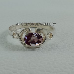 Bague Alexandrite Anniversaire-Anneau Ovale Taille-Changement de Couleur Bague en Pierres Précieuses-Bague en Argent Sterling-Bague en Pierre de Naissance Juin