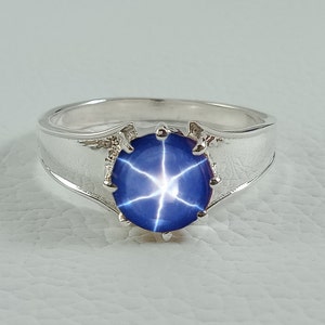 Lindy Star Sapphire Ring, Silver Ring For Men's Blue Star Sapphire Ring,925 Sterling Silver, 6 Star Ring, Weddings, Engagement Ring