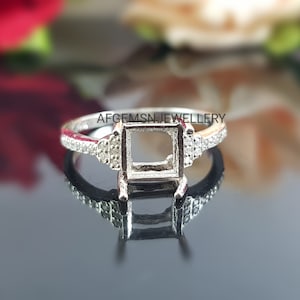 8X8 MM Square Semi Mount Ring-Blank Ring-Unset Ring-Prong Setting Ring-Without Stone Ring-925 Sterling Silver Ring-Setting Ring
