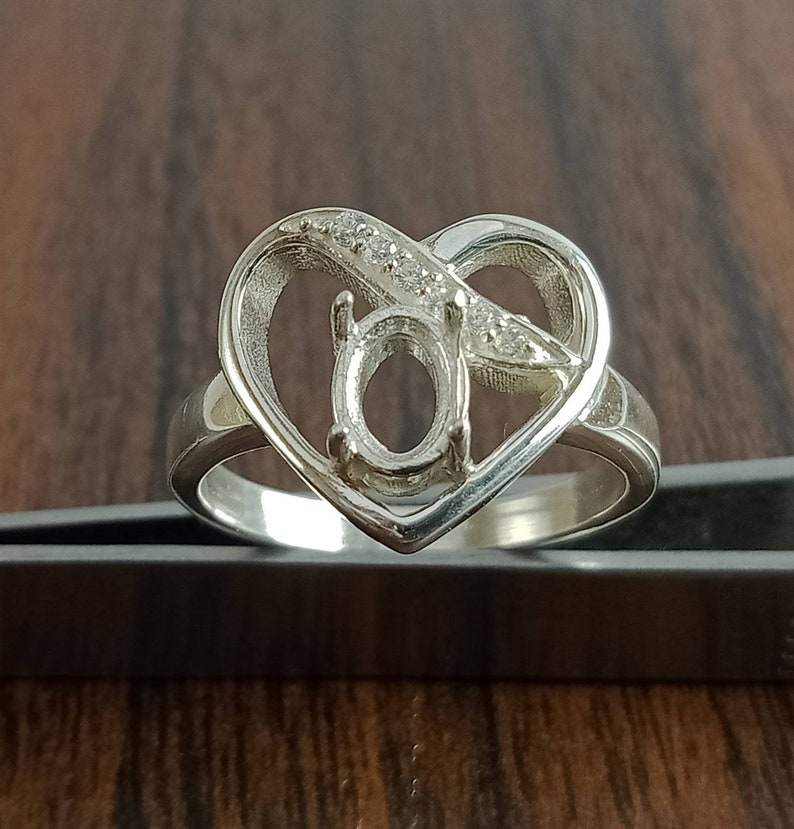 7X5MM Oval Semi Mount Ring-Without Stone Ring-Ready To be Set With Your Own Stone-Heart Shape Ring-925 Silver Ring-Prong Setting Ring