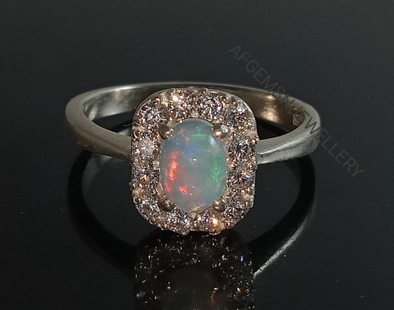 October Birthstone Ring Opal Ring White Opal Ring Fire Opal Ring