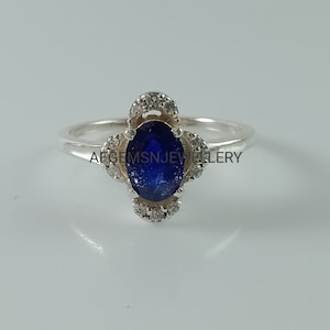 Sapphire Engagement Ring-Oval Sapphire Ring-Blue Sapphire Ring-Sapphire Birthstone Ring-Sapphire Silver Ring-Vintage Sapphire Ring