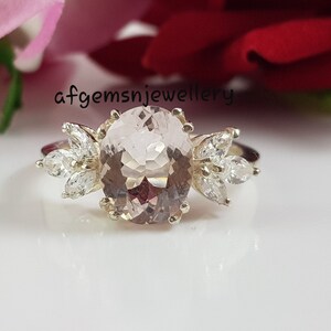 Unique Morganite Ring, Pink Gemstone, Sterling Silver, Genuine Morganite Ring, Anniversary Ring, Promise Ring for her