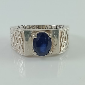 Engagement Blue Sapphire Ring, Proposal Ring, Unisex Ring, September Birthstone Ring, Oval Cut Ring, Silver Ring