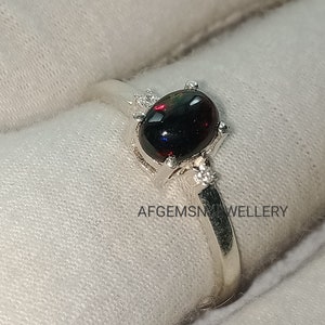 Opal Engagement Ring, Rare Black Opal Ring, Black Fire Opal Ring, Oval Opal Ring, Promise Ring, Opal Birthstone Ring