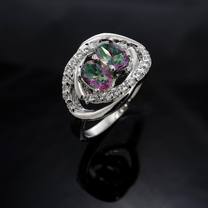 Mystic Topaz Ring-Handmade Mystic Topaz Ring-Mystic Topaz-Unique Ring-925 Sterling Silver Ring-Dual Stone Mystic Topaz Ring