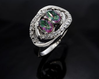 Mystic Topaz Ring-Handmade Mystic Topaz Ring-Mystic Topaz-Unique Ring-925 Sterling Silver Ring-Dual Stone Mystic Topaz Ring