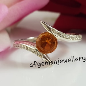 Wedding Golden Topaz Ring- 925 Sterling Ring - Dainty Natural Yellow Topaz Gemstone-November Birthstone- Round Cut Halo Ring- Gift for Her