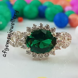 Dainty Green Emerald Ring Gemstone Sterling Silver Engagement Ring Wedding May Birthstone Ring