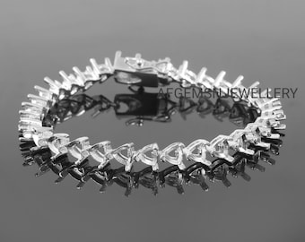 Pulseira Trillion Semi Mount 5 x 5 mm - Sem Pedra - Pulseira de Tênis - Pronta para Receber Sua Própria Pedra - Pulseira em Prata de Lei 925