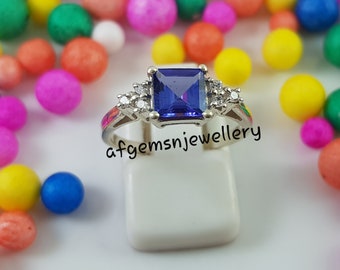 Natural D Color Tanzanite Ring, Square Cut Blue Gemstone, Genuine Sterling Silver Ring, December Birthstone, Engagement Ring, Promise ring