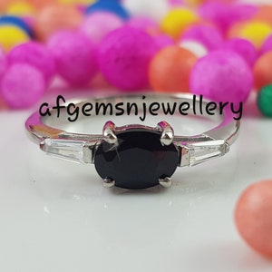 Dainty Black Spinel Ring Black Ring Oval Cut Engagement Ring Sterling Silver Ring Black Gemstone Ring