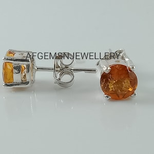 Round Golden Topaz Stud Earrings-Golden Topaz Studs-Yellow Topaz Stud Earrings-Women Golden Topaz Stud Earring-Push Back Topaz Stud Earrings