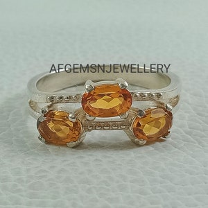 Vintage Yellow Topaz Ring-Golden Topaz Ring-925 Sterling Silver Ring-Topaz Ring-Three Stone Ring-November Birthstone Ring