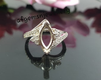 Anello semi-montato con incastonatura a griffe per pietra di dimensioni 6 x 12 mm, anello nuziale Marquise, anello in argento sterling 925, anello con incastonatura a griffe
