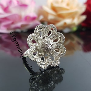 Flower 6x4MM Pear Semi Mount Ring-Without Stone Ring-Silver Mount Ring-Engagement Ring-925 Sterling Silver Ring-Prong Setting Ring