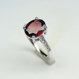 Natural Garnet Ring, Engagement Ring , Red Garnet Ring , Garnet Silver ring , January Birthstone,925 Sterling silver