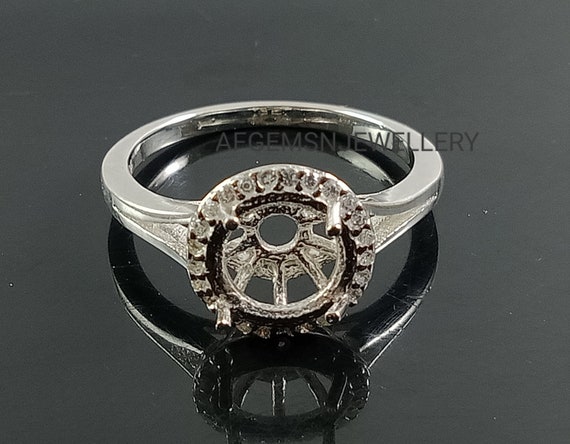Bague Semi-monture Argent 925 Pierres Ronde 8x8mm - Toutes Tailles Dispo, Fait Main