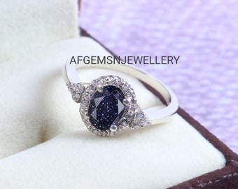 Beautiful Handmade Blue Sandstone Ring/Solid Silver 925/Statement Ring /Elegant design ring/engagement ring/perfect gift ring for her