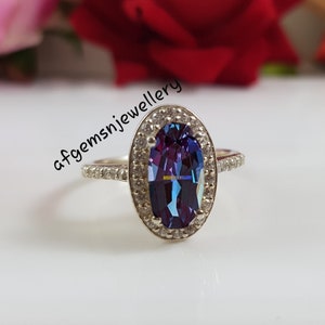 Vintage Oval Alexandrite Ring- Sterling Silver Ring- Engagement Ring- Promise Ring- June Birthstone- Anniversary Birthday Gift For Her