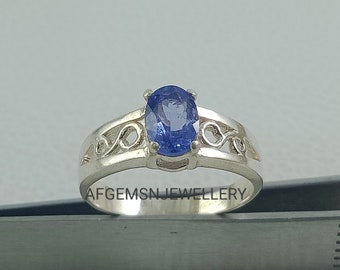 Anello In Argento 925 Con Tanzanite Naturale 18.5 Carati - Fatto A Mano, India