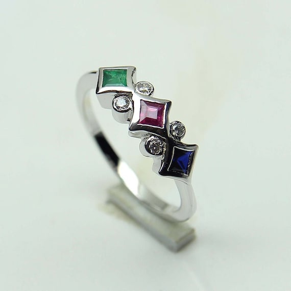 925 Sterling Sliver Eternity Band Ring, Simulated Sapphire, Emerald & Ruby Eternity Ring, Half Eternity Ring Band, Wedding Band Ring